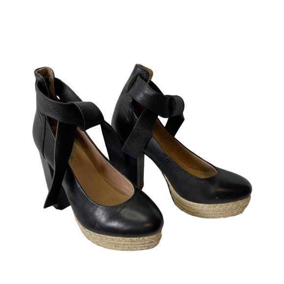 For Love & Lemons x Raye Harper Leather Ankle Strap Heel Black Sz 36 - Picture 3 of 8